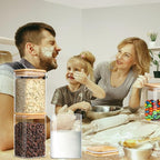 1.2 Qt Square Glass Storage Containers with Lids, glass jar with airtight lid, Glass Canister for Pantry Cookie Flour Cereal Rice Sugar Tea Coffee Beans Spice, Square Set of 4
