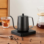 Pour Over Coffee Kettle, 12oz Stainless Steel Gooseneck Spout Pour Over Coffee Kettle Long Narrow Drip Spout Coffee Tea Pots for Pour Over Coffee, Home Brewing, Camping (12oz, Black with Lid)