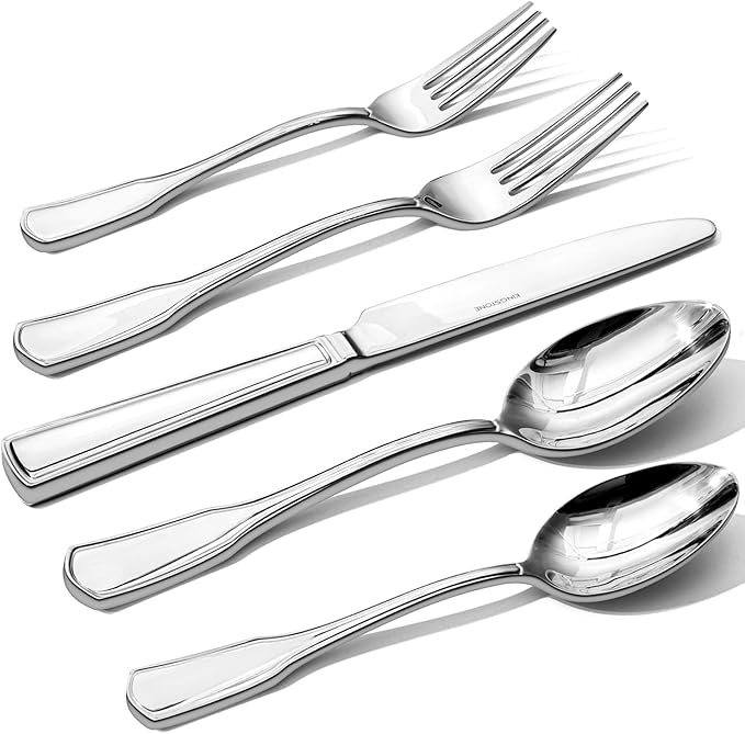 KINGSTONE 40-Piece Silverware Set, 18/10 Stainless Steel Flatware Set for 8, Tableware Cutlery Set, Utensil Sets for Home Restaurant, Mirror Finish, Dishwasher Safe