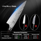 imarku Damascus Chef Knife, 8 Inch Kitchen Knife Ultra Sharp Cooking Knife HC German Stainless Steel Japanese Knife for Kitchen, Hand-Hammered Design, Ergonomic Handle, Christmas Gifts for Women Men