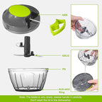 Manual Food Processor Vegetable Chopper, Portable Hand Pull String Garlic Mincer Onion Cutter for Veggies, Ginger, Fruits, Nuts, Herbs, etc.,500ml
