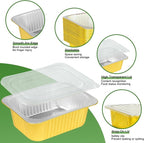 40 Pack 3LB Gold Aluminum Foil Pans with Lids Heavy Duty 8.6"×6.6"×2.4" Foil Food Containers with Lids, Tin Foil Pans for Baking, Meal Prep, Freezer, Heating and Takeout
