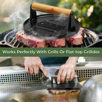 Cast Iron Smash Burger Press (2PCS),Grill Bacon Meat Press Tool,Perfect for Blackstone, Camp Chef, Weber Grills & Indoor Griddles – BBQ & Cookout Must-Have (Round & Rectangle -Grooved)