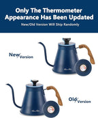 Harriet Gooseneck Kettle with Thermometer for Pour Over Coffee and Tea, 37 fl oz, Stainless Steel, Durable 3-Layer Base, Ideal Spout for Precision Pouring, Compatible with all Stove Tops, Blue