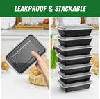 50 Pack (100-Piece) 38 oz Meal Prep Containers Reusable with Lids, Sturdy Leakproof & Food Safe, Microwave, Freezer, Dishwasher Safe Prep Containers, To Go Take Out Plastic Food Storage