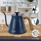 Harriet Gooseneck Kettle with Thermometer for Pour Over Coffee and Tea, 37 fl oz, Stainless Steel, Durable 3-Layer Base, Ideal Spout for Precision Pouring, Compatible with all Stove Tops, Blue