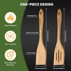 GEEKHOM Bamboo Spatulas for Nonstick Cookware, 13 Inch Wooden Kitchen Utensils, 2 Pack Wooden Spatula for Cooking, Slotted Wok Turners, Flipper for Pancake, Fish, Egg
