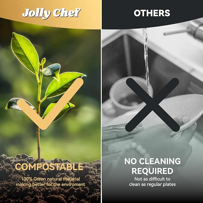JOLLY CHEF Compostable Disposable Paper Bowl [16 oz] Heavy Duty Soup Containers [150 Pack] Biodegradable Bagasse Hot Cold Food Eco-Friendly Sugarcane Microwavable Bowls for Salad Milk Thanksgiving Day