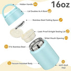Soup Thermo for Hot Food Kids 16oz Insulated Food Jar Leakproof Thermo Lunch Container for Kids Wide-Mouth Stainless Steel Lunch Box for School with Handle Folding Spoon(3+)