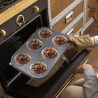 2 Packs Round Muffin Baking Pan, Premium Steel Muffin Pan for Baking, Cupcake Tin Cheesecake Pans, Bakeware Muffin Top Pan (6 Cups,Black)