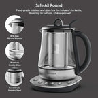 BUYDEEM K2423 Tea Maker, 316 Stainless Steel & Heat Resistant DURAN Glass Electric Kettle, 5 Temperature Settings, Removable Infuser, Auto Keep Warm, 1.2L
