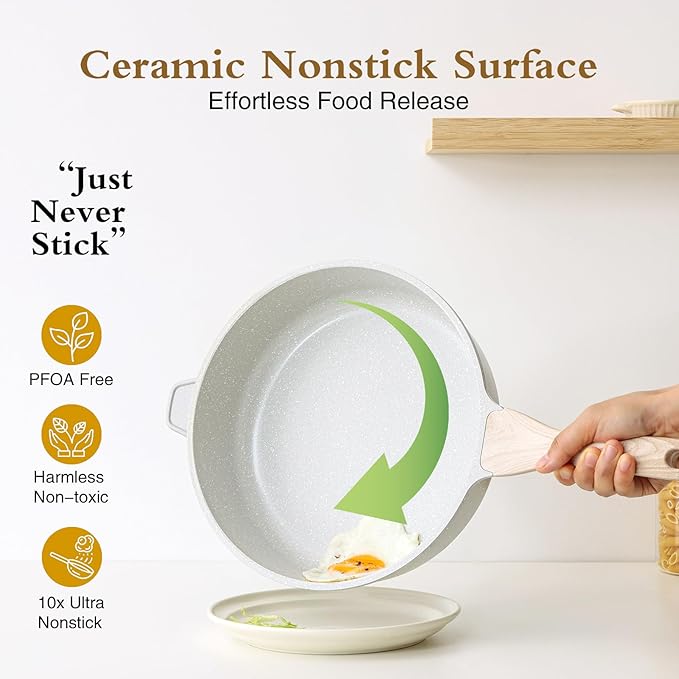 Kordisen Nonstick Ceramic Deep Frying Pan, 12 Inch Non Toxic Large Skillet with Lid, 5 Qt Healthy Jumbo Cooker, Saute Pan for Cooking, Induction Cookware, PFOA & PFAS Free