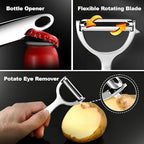 Premium Vegetable Peeler, Y Shaped Super Sharp, Stainless Steel, Bottle Opener, Hanging Hole, Potato Eye Remover, Non-Slip Handle Slicer for Apple Carrot