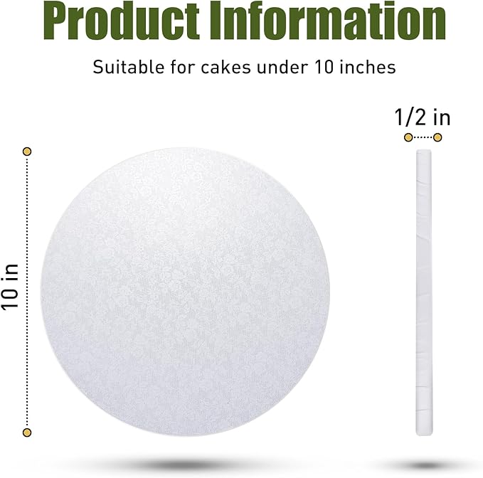 10-Pack Round White Cake Drum Board 10 Inch Sturdy 1/2 Inch Thick Full Wrap Edge Cake Base for Heavy Tiered Cakes(10" White)