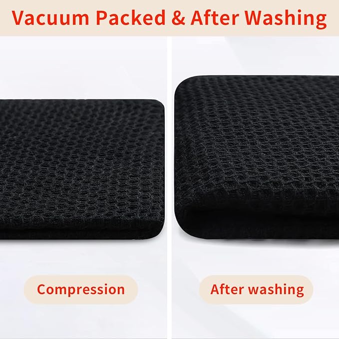 Homaxy 100% Cotton Waffle Weave Kitchen Dish Towels, Ultra Soft Absorbent Quick Drying Cleaning Towel, 13 x 28 Inches, 12-Pack, Black