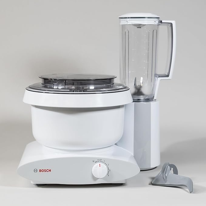 Bosch Universal Plus Stand Mixer 500 Watt, 6.5 Quarts with Wire Whips, Dough Hook, NutriMill Dough Hook Extender, and Blender Bundle