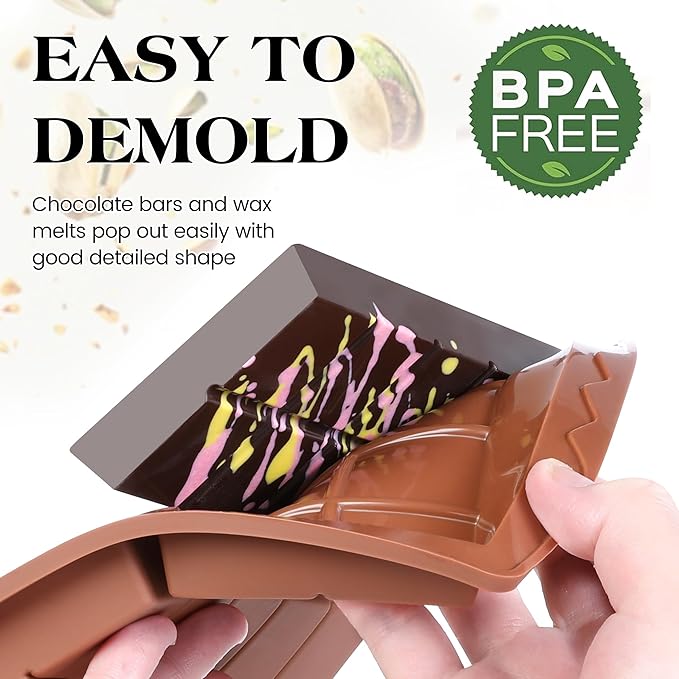 1 Pc Chocolate Bar Mold Deep Large Chocolate Molds Silicone Break Apart Thick Silicone Molds for Candy Bar, With 100 Pcs Bags and 1 Pc Scraper Set (10 Snap）