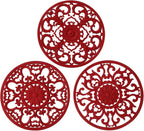 Extra Thick Silicone Trivet Mat for Hot Dishes, Hot Pots and Pans, Pot Holder, Hot Pad to Portect Your Table and Countertop, Kitchen Decor and Accessories,Merlot Red,Set of 3