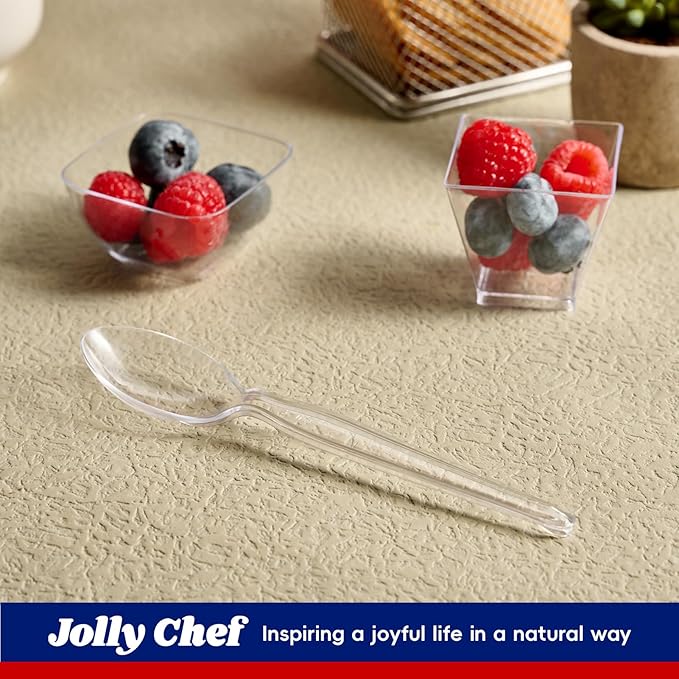 JOLLY CHEF [300 Count] Clear Plastic Spoons, Heavy Duty Disposable Spoons Utensils, Clear Plastic Silverware Bulk for Party, Birthday, Wedding, Thanksgiving