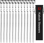 Kabob Skewers 14" Stainless Steel Long BBQ Barbecue Skewers, Flat Metal Kebob Sticks Wide Reusable Grilling Skewers for Meat Chicken, Set of 12pcs with Storage Bag by JY COOKMENT