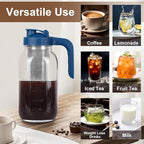 Cold Brew Coffee Maker Pitcher,32 Oz Glass Mason Jar Pitcher with V-shaped Pour Spout Handle Lid,Stainless Steel Filter for Iced Coffee,Iced tea,Breast Milk,Fruit Drinks,lemonade-Blue