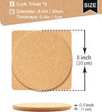 Cork Trivet, High Density Fine Particle Thick Cork Trivets for Hot Dishes, 8 Inch Heat Resistant Coaster, Placemats Hot Pads for Pots and Pans, 8 Pcs, 8x0.4 Inch, Round and Square (KTLBCT26)
