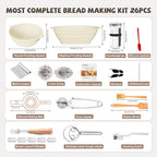 Sourdough Starter Kit, 26PCS Sourdough Bread Baking Supplies, Including a Sourdough Starter Jar (34OZ), Silicone Banneton Bread Proofing Basket Set of 2 (Silver cover, Large glass mouth)