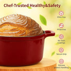 Enamel Cast Iron Dutch Oven with Lid, Round Casserole Pot for Bread Baking, Braising, Roasting, and Stews, Heavy-Duty, Oven Safe, Induction Compatible (4.7QT,Red)