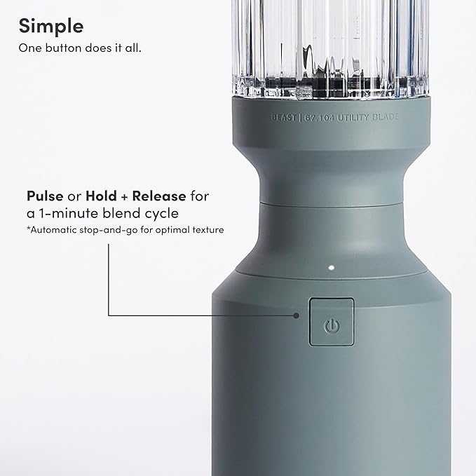 The Beast Mini Blender Plus | Mini Countertop Kitchen Blender | Blend Smoothies and Shakes, Dressings, Sauces, Dips | Extra Vessels, Straw Cap and Straws Included | 600W (Mist)