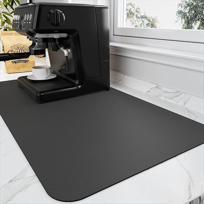 Coffee Mat - Absorbent Hide Stain Rubber Backed Dish Drying Mat for Kitchen Counter - Bar Mats for Countertops Accessories Fit Under Coffee Maker Espresso Machine