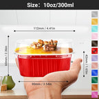 EUSOAR Disposable Ramekins with lids, 10oz 50pcs Square Baking Cups with Lids, 300ml Muffin Liners Snacks Desserts Flan, Pie Ramekin, Recyclable Catering Gathering Wedding Party Favor Baking Cups-Red