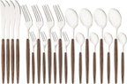 20 Piece (4 Set) Wood Handle Silverware Set, Retro 18/0 Stainless Steel Cutlery Set, Kitchen Utensils Include Knife Fork Spoon, Mirror Polish, Silver