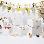 Mini Cake Boxes 6 Inch with Window, 24 Set Bakery Boxes with Cake Boards & Stickers, Cupcake Box for Birthday, Party, Wedding, Mother's Day, Valentine's Day, Christmas（6x6x5 inch）