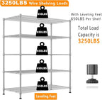 Himimi 60" W Storage Shelves, 5-Tier Wire Shelving with Wheels 3250LBS Heavy Duty Metal Shelves for Storage, Adjustable Wire Rack Shelving for Garage Kitchen Pantry 24" Dx60 Wx82 H, Silver