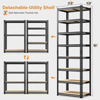 8 Tier Storage Shelves, Shelving Unit Load 400LBS Per Shelf, Adjustable and Divisible Garage Shelving, Shelving Units and Storage for Laundry Room, Pantry, Kitchen, Closet, 21.6"W x 11.8"D x 84"H