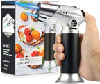 Blow Torch, Home-Grade Kitchen Cooking Torch with Lock Adjustable Flame Refillable Mini Blow Torch Lighter for BBQ, Baking, Brulee Creme,Light Cooking Tasks,DIY Soldering (Butane Gas Excluded)