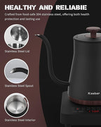 Electric Kettle, Electric Gooseneck Kettle with 6 Temperature Control Presets and LED Display, 0.8L/27.05oz, 0.8mm Ultra-Fine Spout, 304 Stainless Steel Inner, 1000W Gooseneck Kettle, Matte Black