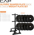 CAP Barbell 2-Inch Olympic Bumper Plate Weight Set with 6 Post Rack | 100-370 lbs | Multiple Options