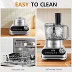 Camic 600W Food Processor, 72OZ Large Capacity Countertop Electric Vegetable Chopper with 6 Preset Programs,BPA Free, Stainless Steel Blades for Ice Crushing, Mixing, Chopping,Clicing