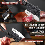 Huusk Meat Cleaver Knife Heavy Duty Bone Chopper, Hand Forged Kitchen Axe with Sheath, Full Tang Bone Chopping Knife, Japanese Butcher Knife for Meat Cutting, Kitchen Father Gift Idea Men