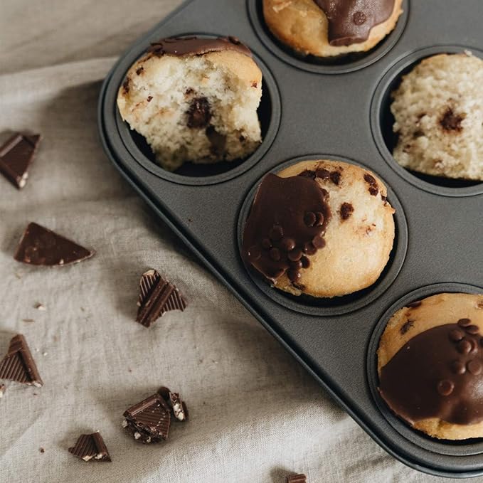 Muffin Tin, 12-Well Nonstick Cupcake Pan Set of 2, Heavy Duty Steel Muffin Pan