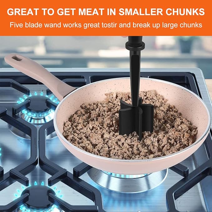 6Pcs Meat Masher, Nylon Nonstick Ground Beef Chopper with 5 Curved Blades & Ergonomic Non-Slip Handle, Heat-Resistant Potato Masher for Kitchen
