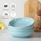 HAPPY KIT Stoneware Pasta Bowls, 9-inch, Set of 4, 42 oz, Reactive Glaze Large Salad Bowls, Scratch-Resistant Ceramic Serving Bowls, Four Colors