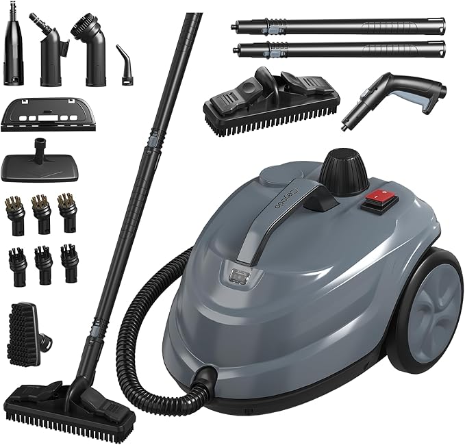 Steam Cleaner, Powerful Heavy Duty Canister Steamer with 34 Accessories, Steam Mop with 16.4 Ft Extra-Long Power Cord for Home Floor Cleaning, Grout, Upholstery, Car Detailing, Grey