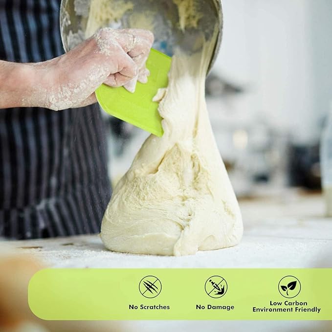 SURDOCA Dough Scraper Bench Scraper - 3P 4.7x3.7" Plastic Flexible Bowl Scraper, Sharp Edge & Angles Cake Scraper. Non-Slip Bakeware Decorating Tools Sculpting & Modeling Tools - Pure Green