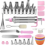 Dessert Decorating Syringe Set, Icing Piping Kit Stainless Steels Cake Decorating Tools 30 Piping Icing Nozzles Cupcake Decorating Kit - Pink