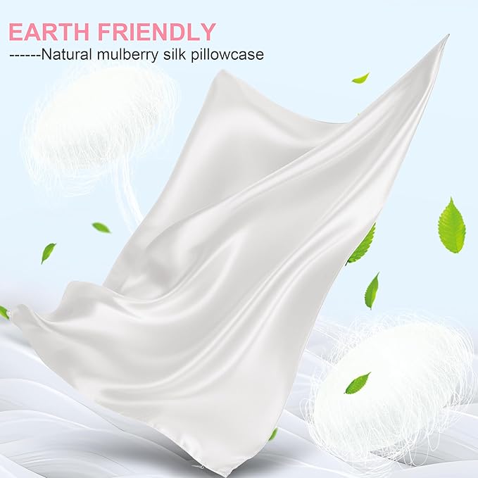Mulberry Silk Pillow Cases 2 Pack Queen Size 20x30 Inches with Hidden Zipper, Ultra Smooth and Soft Breathable Cooling Silk Satin Pillowcase Set of 2, Better for Hair and Skin, Gifts for Women Men