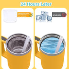 Ice Cube Tray for Stanley Cup, Silicone Ice Mould with Lid & Bin, Long Ice Cubes for 30-40Oz Tumbler, Easy Fill & Release, Perfect for Cocktails, Whiskey, Iced Coffee, Drinks, BPA Free (Yellow)