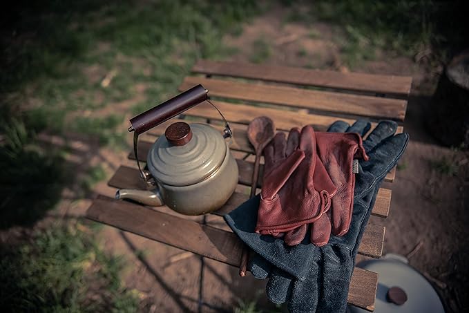 Barebones Enamel Teapot - Vintage Inspired Design - Baked Stainless Steel Rim - FSC Certified Natural Walnut Handle Tea Kettle - 1.5 Liters, 6 Cups (Slate Gray)