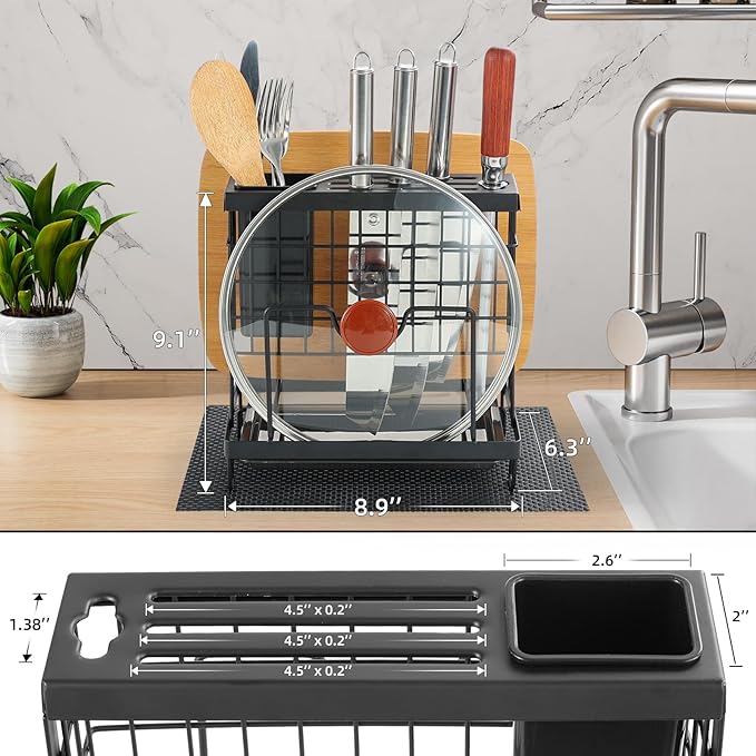 Universal Knife Block Holder, Kitchen Knife Holder Storage Organizer, Kitchen Utensils Holder, Cutting Board Rack, Pot Pan Lid Holder with Non-Slip Pad for Counter, Cabinet (Black)